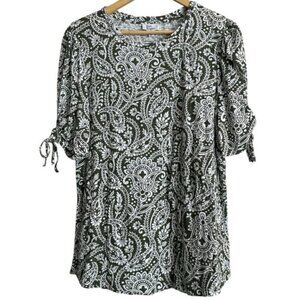 Kim Rogers Paisley Print Green and White Women's Top Size Small